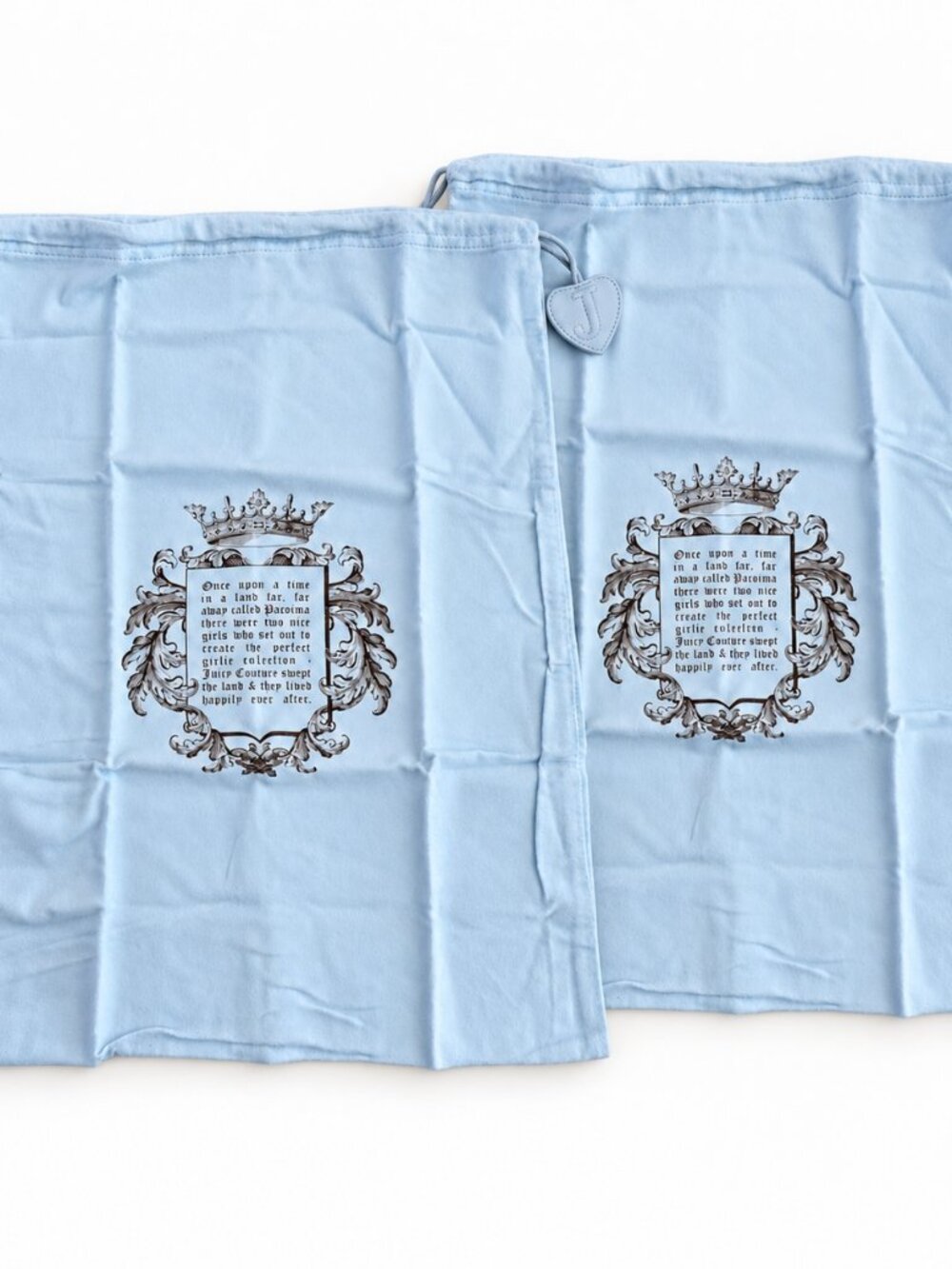 NEW JUICY COUTURE Vintage Set of 2 Baby Blue Dust Bags 17 x 21 Heart Ties